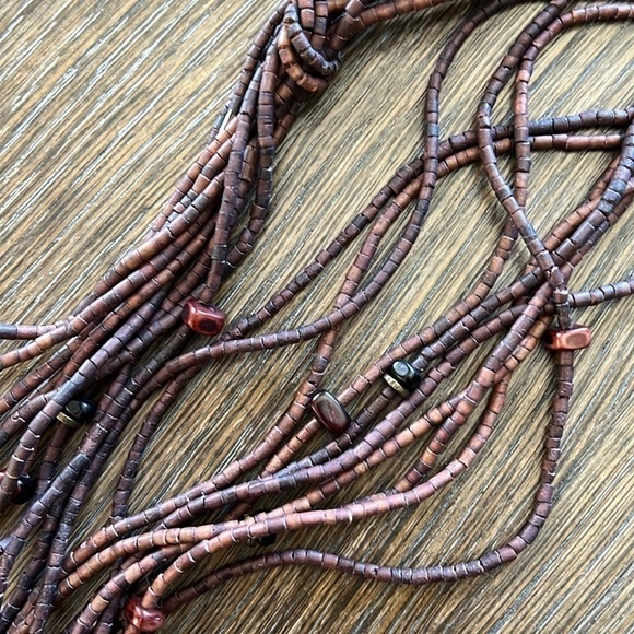 Handmade multistrand polished Wood necklace 16” - Picture 10 of 10